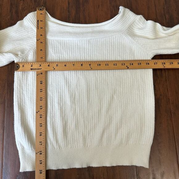 MOTH ANTHROPOLOGIE Sweater Ivory Off The Shoulder Pullover Ribbed Knit - Picture 9 of 9